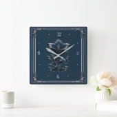 Blauw Art Deco Vierkante Klok (Huis)