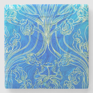 Blauw, art nouveau, floral, belle epoque, , chic stenen onderzetter