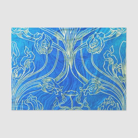 Blauw, art nouveau, floral, belle epoque, , chic tissuepapier (Voorkant)