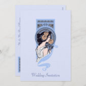  blauw art nouveau schoonheidsbruiloft uitnodiging (Voorkant / Achterkant)