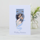  blauw art nouveau schoonheidsbruiloft uitnodiging (Staand voorkant)