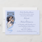  blauw art nouveau schoonheidsbruiloft uitnodiging (Achterkant)