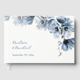 Blauw Artistiek Bloemachtig Huwelijk Gastenboek