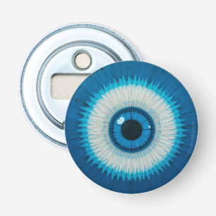 Blauw artistiek oog van de boze opzet ontwerp button flesopener