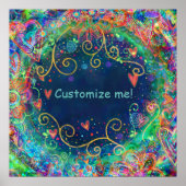 Blauw Artistieke Bloemen Custom Name Mantra Inspir Poster (Voorkant)