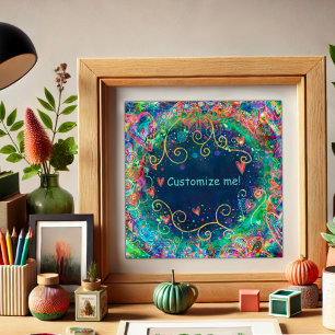 Blauw Artistieke Bloemen Custom Name Mantra Inspir Poster