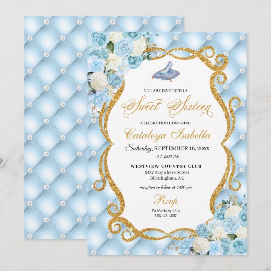 Blauw Assepoester Glas Schoen Prinses Zoet Zestien Kaart (Voorkant / Achterkant)