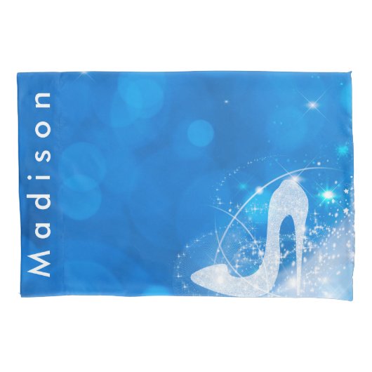 Blauw Assepoester Glitter Hakken Persoonlijk Kussensloop (Voorkant)