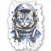 Blauw astronaut kat spetter ontwerp sticker (Voorkant)