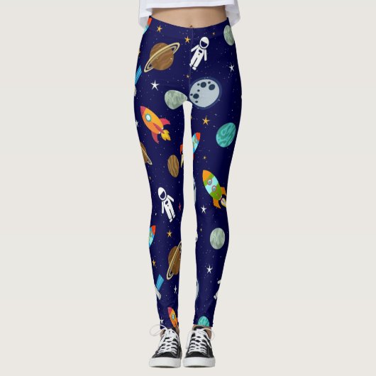 Blauw astronaut patroon leggings (Voorkant)