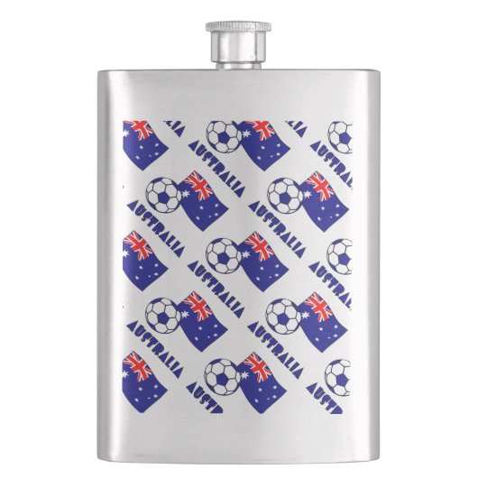 Blauw Australisch Voetbal en vlag Heupfles (Voorkant)