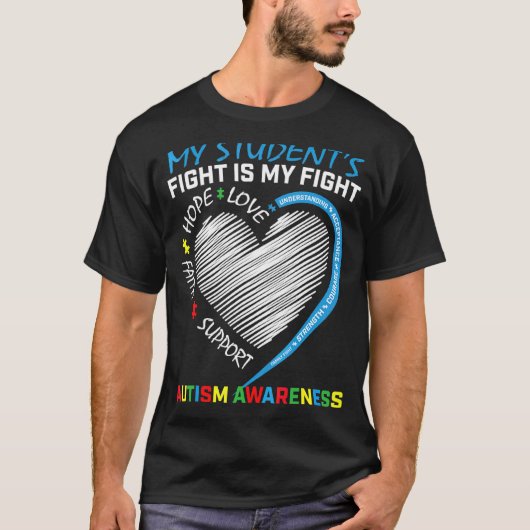 Blauw autismegerelateerd puzzelstuk hart speciale t-shirt (Voorkant)