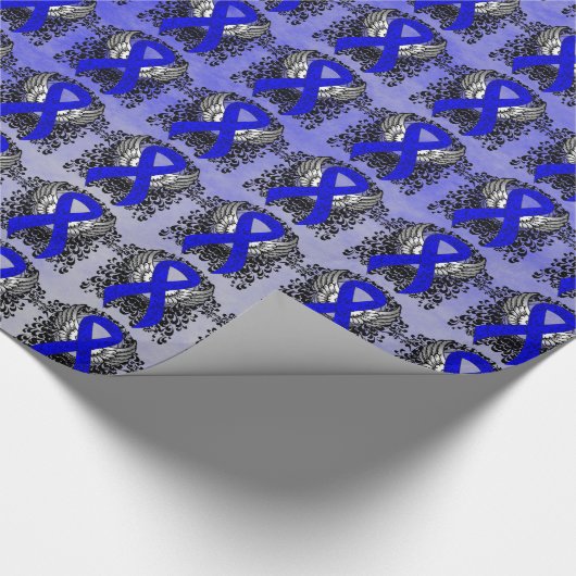 Blauw Awareness Ribbon met Wings Cadeaupapier (Hoek)