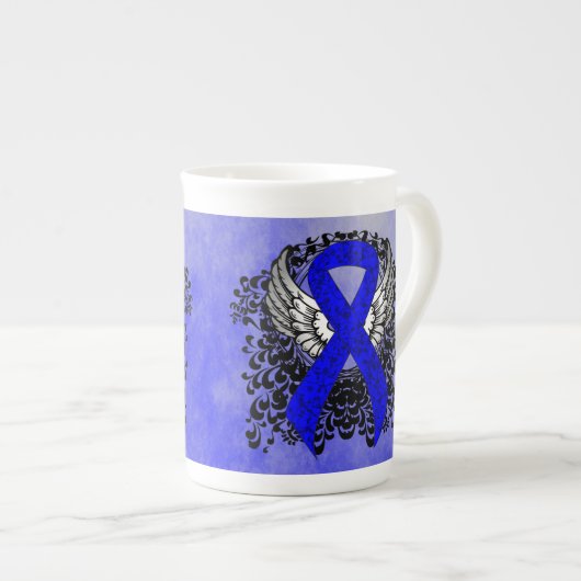 Blauw Awareness Ribbon met Wings Porselein Kop (Voorkant rechts)
