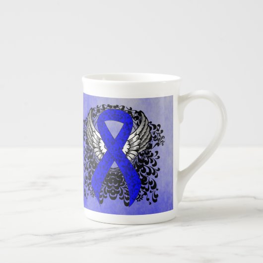 Blauw Awareness Ribbon met Wings Porselein Kop (Rechts)