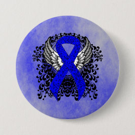 Blauw Awareness Ribbon met Wings Ronde Button 7,6 Cm