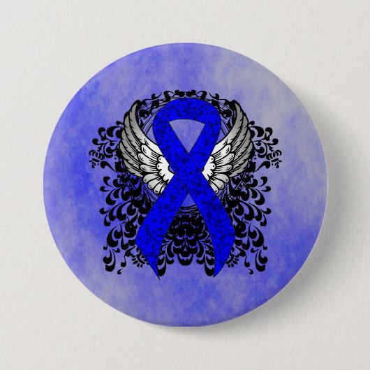 Blauw Awareness Ribbon met Wings Ronde Button 7,6 Cm (Voorkant)