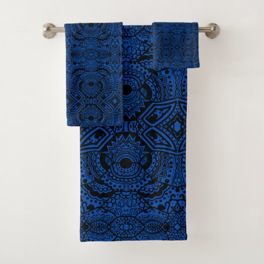Blauw aztec-patroon bad handdoek (Insitu)