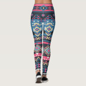 Blauw Aztec Patroon Vrouwen Leggings (Achterkant)
