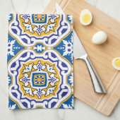 💙 Blauw Azulejos IV Kleine tegel Theedoek (Quarter Fold)