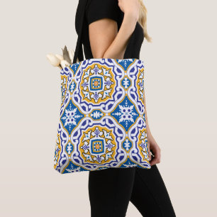 💙 Blauw Azulejos IV Kleine tegel Tote Bag