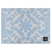 Blauw Azulejos Portugees Mediterraan Monogram Snijplank (Voorkant)