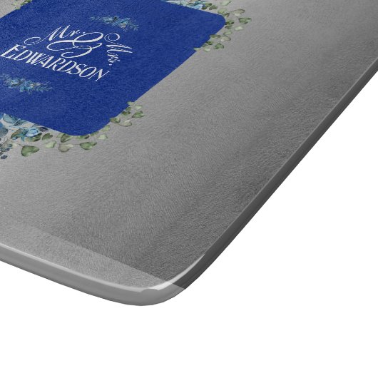 Blauw Azure Bloom: Metallic zilveren bloemen Snijplank (Hoek)