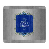 Blauw Azure Bloom: Metallic zilveren bloemen Snijplank (Voorkant)