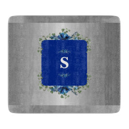 Blauw Azure Bloom: Metallic zilveren bloemen Snijplank