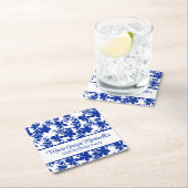 Blauw Azure Floral Pattern | Chic verjaardagsfeest Kartonnen Onderzetters (Insitu)