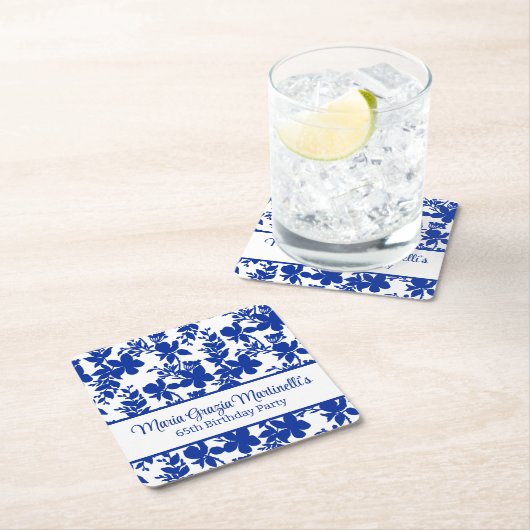 Blauw Azure Floral Pattern | Chic verjaardagsfeest Kartonnen Onderzetters (Insitu)