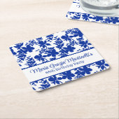 Blauw Azure Floral Pattern | Chic verjaardagsfeest Kartonnen Onderzetters (Schuin)