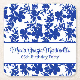 Blauw Azure Floral Pattern | Chic verjaardagsfeest Kartonnen Onderzetters