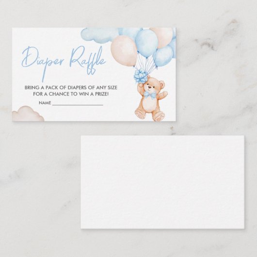 Blauw Baby Beer Ballon Baby shower Luier Raffle Informatiekaartje (Voorkant / Achterkant)