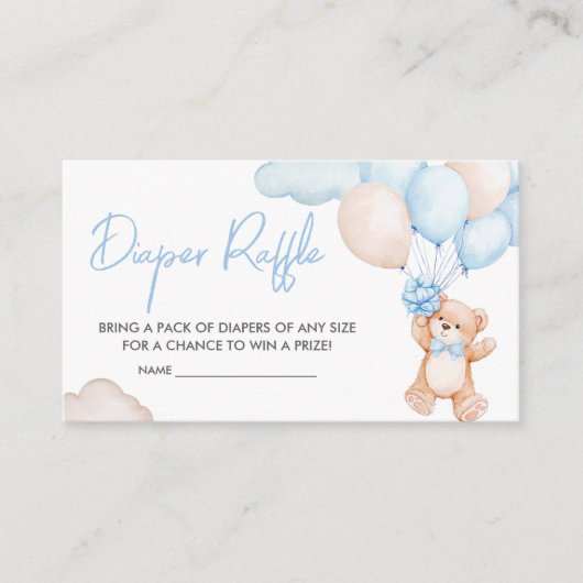 Blauw Baby Beer Ballon Baby shower Luier Raffle Informatiekaartje (Voorkant)