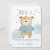 Blauw Baby Beer met harten en wolken Bedankkaart (Voorkant)