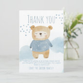 Blauw Baby Beer met harten en wolken Bedankkaart (Staand voorkant)