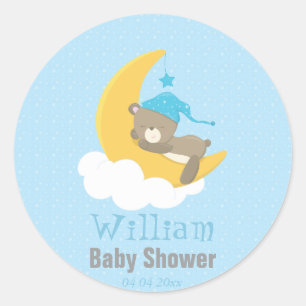 Blauw Baby Beer op de maan - baby shower Ronde Sticker