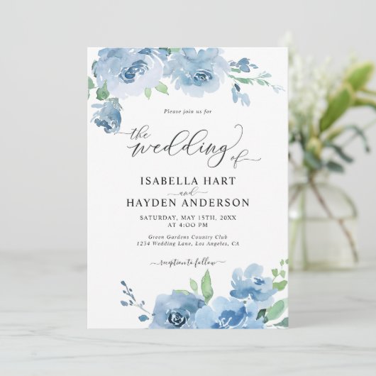 Blauw baby blauw in één QR-code bruiloft Kaart (Staand voorkant)