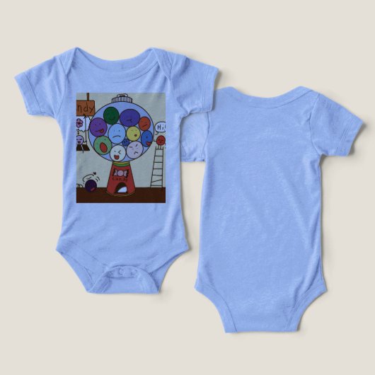 "Blauw Baby Bodysuit met Kleurrijke Ballon Illustr (Ontwerp Voorkant & Achterkant)