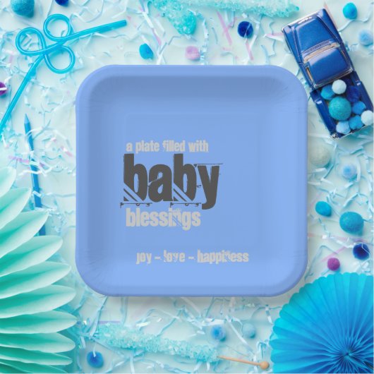 BLAUW BABY BORD van ZEGENINGEN - Vierkant (Feest)