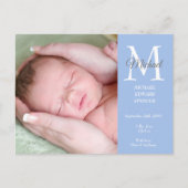 Blauw Baby Boy Initiaal Monogram Foto Dank u Briefkaart (Voorkant)