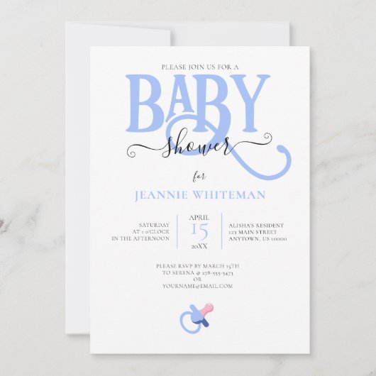 BLAUW BABY BOY SHOWER MET VERPAKKINGSINVITATIE KAART (Voorkant)