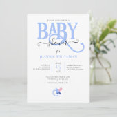 BLAUW BABY BOY SHOWER MET VERPAKKINGSINVITATIE KAART (Staand voorkant)