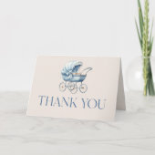Blauw  Baby Carriage Baby shower Bedankkaart (Voorkant)