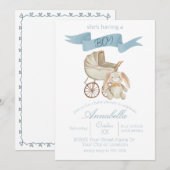 Blauw Baby Carriage en Bunny Baby BOY Kaart (Voorkant / Achterkant)