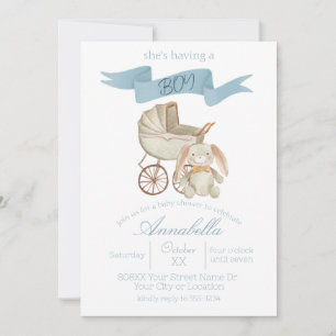 Blauw  Baby Carriage en Bunny Baby BOY Kaart