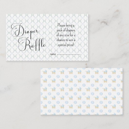 Blauw Baby Carriage Pattern Luier Raffle Kaart (Voorkant / Achterkant)