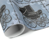 Blauw  Baby Carriage Wrapping Paper Cadeaupapier (Rol Hoek)