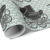 Blauw Baby Carriage Wrapping Paper Cadeaupapier (Rol Hoek)